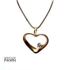 14K Yellow Gold Open Heart Diamond Pendant  0.4 grams